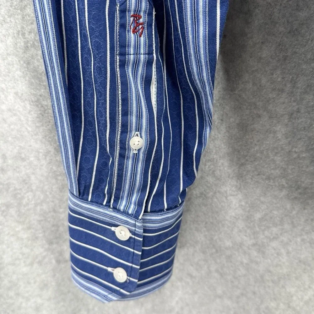 Robert Graham Old Money Size Medium Flip Cuff Blue Striped Button Up Shirt Top‎